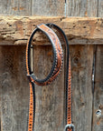 Basketweave - Brown Leaf Scalloped Two Tone One Ear Headstall/Bridle 