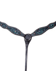HILASON  Horse Leather Breast Collar Floral Black With Turquoise Inlay