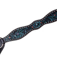 HILASON  Horse Leather Breast Collar Floral Black With Turquoise Inlay