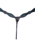 HILASON  Horse Leather Breast Collar Floral Black With Turquoise Inlay