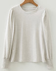 Solid Shirred Peasant Long Puff Sleeve Top