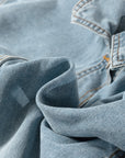 Light Wash Denim Drawstring Hem Buttoned Jacket