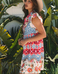 Floral Ruffle Flutter Sleeve Buttoned Mini Dress