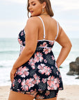 Plus Size Ribbed Contrast Trim Tankini Swimsuit Set