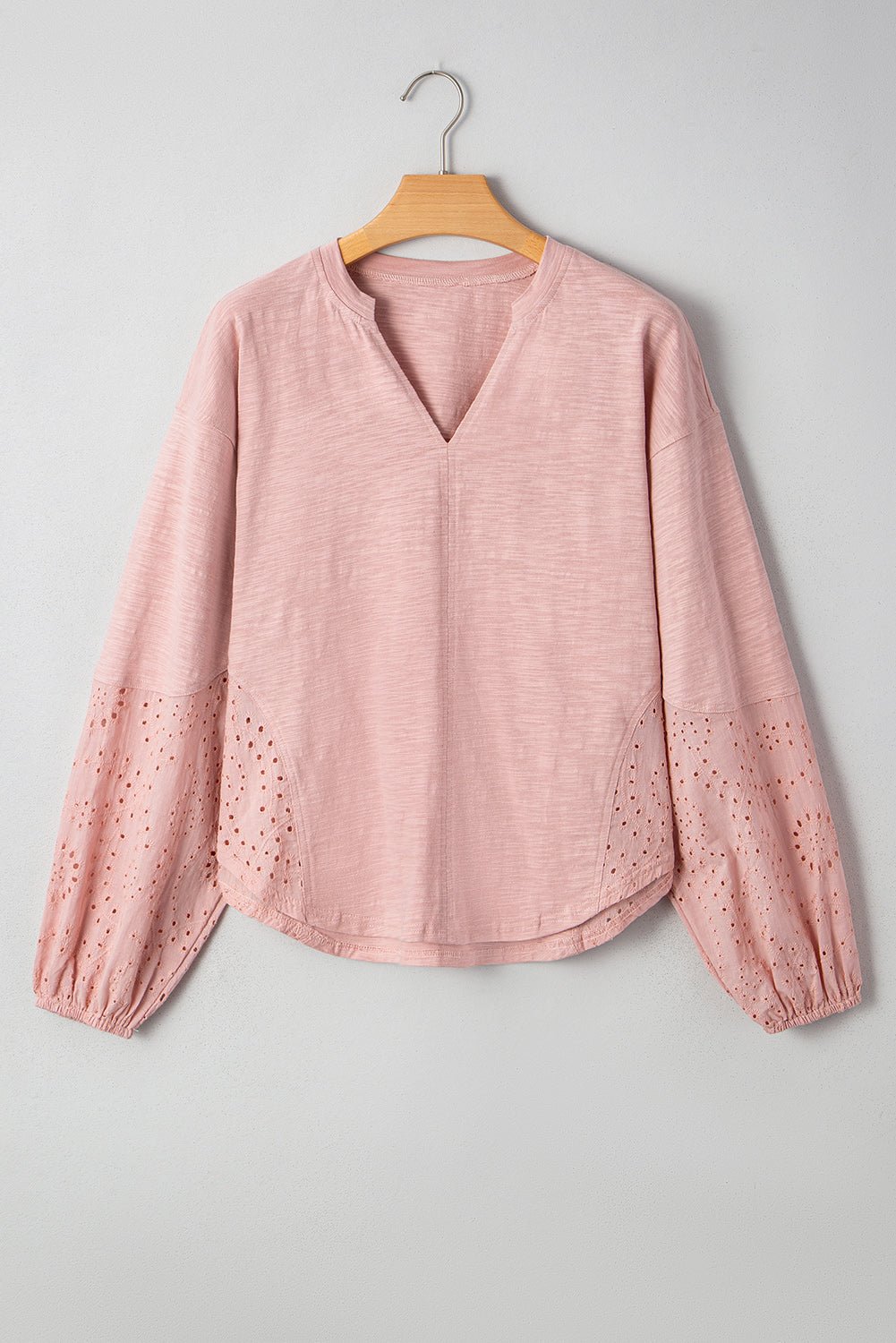 Embroidered Eyelet Patchwork Batwing Sleeve Blouse