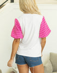 Aleena Contrast Tweed Puff Sleeve Top