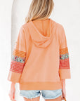 Plaid Floral Patchwork Kangaroo Pocket Hooded Top