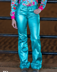 SIGNATURE TROUSERS - TURQUOISE METALLIC