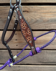 Purple Flower Power Tooled Lariat & Leather Combo Halter