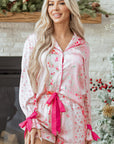 Floral Shirt Satin Tie and Shorts Pajama Set