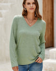 Solid V-Neck Long Sleeve Knit Top