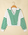 Stripe Colorblock Collared V-Neck Cropped Top