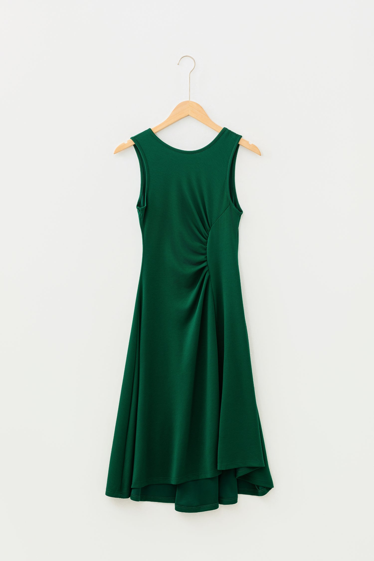 Solid Round Neck Ruched Sleeveless Dress