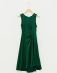 Solid Round Neck Ruched Sleeveless Dress