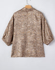 Snake Skin Metallic Polo Collared V-Neck Blouse