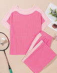 Colorblock Corded Top & High Waist Pants Set