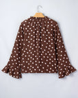 Polka Dot Ruffle Trim V-Neck Bell Sleeve Blouse