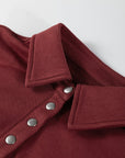Colorblock Snap Button Polo Collar Oversize Sweatshirt