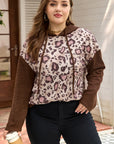 Plus Size Leopard Knit Patchwork Hoodie