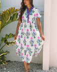 Floral Puff Sleeve V-Neck Maxi Dress