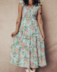 Floral Smocked V-Neck Ruffle Tiered Maxi Dress