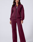 Solid Zip-Up Jacket and Drawstring Pants Set