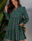 Plaid Frilled Collar Long Sleeve Mini Dress