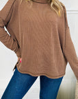 Solid Corded Knit Long Sleeve Top