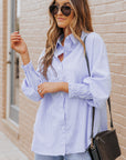 Striped Casual Shirred Cuffs Shirt