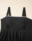 Solid Ricrac Trim Flared Tankini Top Set