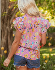 Floral Flutter Sleeve V-Neck Top
