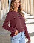 Judith Solid Exposed Seam Long Sleeve Top