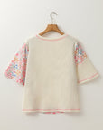 Floral Patchwork Chest Pocket Wide Sleeve T-Shirt