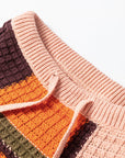 Colorblock Waffle Knit Drawstring Mock Neck Sweater