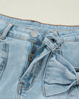 Bow Pocket Denim High Waist Shorts
