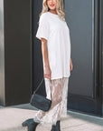 Solid Lace Patchwork Short Sleeve Maxi Dress