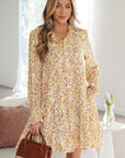 Floral Frilled Trim Smocked Cuff Dress