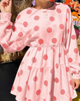 Polka Dot Long Sleeve Flared Mini Dress
