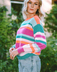 Stripe Knit Drop Shoulder Puff Sleeve Sweater