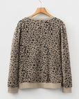 Leopard Ribbed Trim Long Sleeve Top