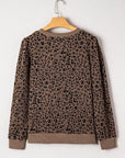 Leopard Ribbed Trim Long Sleeve Top
