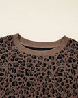 Leopard Ribbed Trim Long Sleeve Top
