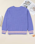 Plus Size Stripe Trim Colorblock Drop Shoulder Sweater