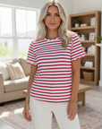 Stripe Scallop Trim Round Neck T-Shirt
