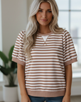 Stripe Short Bubble Sleeve T-Shirt