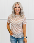 Checker Mesh Mock Neck Short Sleeve T-Shirt