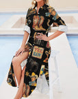 Baha Ranch Vintage Cowboy Collage Western Long Sleeve Dress Duster