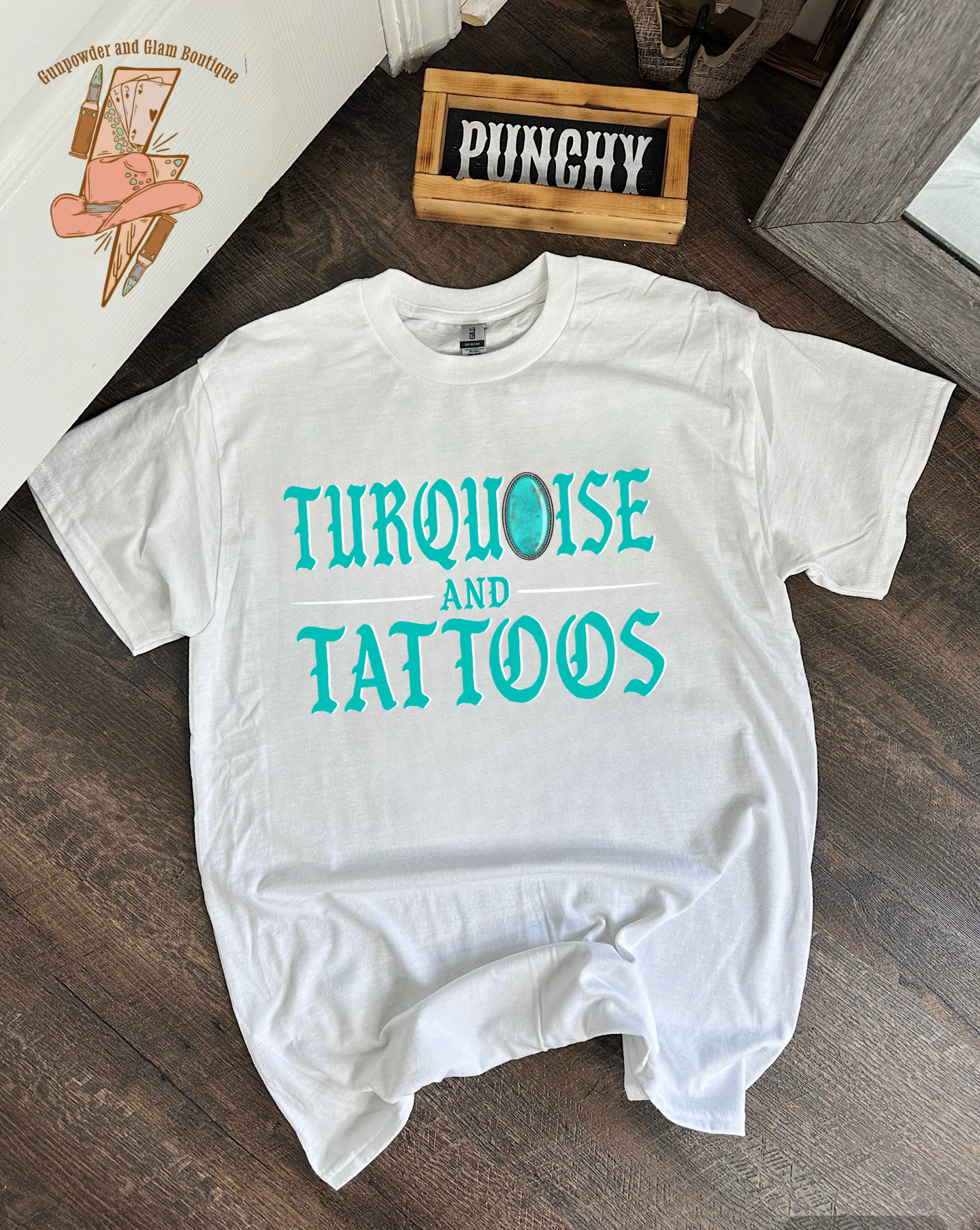Turquoise &amp; Tattoos tee or crewneck