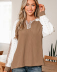 Isabella Lace Contrast Patchwork Long Sleeve Top