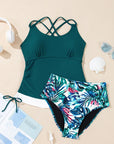 Colorblock Tankini Top & High Waist Bikini Set